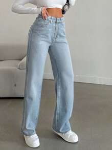 EURMUSE Casual Straight Leg Jeans - Light Wash - View 6
