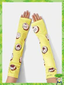 Rick and Morty X SHEIN 1 双女士时尚图案印花蕾丝袖套，夏季 - 黃色 - 查看 2