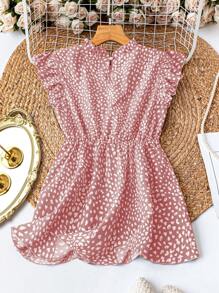 Breezaya 女式夏季海滩度假波点荷叶边袖松紧腰衬衫 - 粉色 - 查看 2