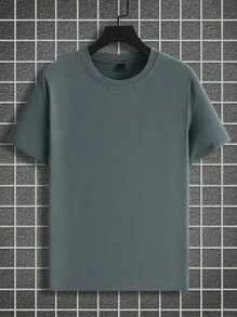 Manfinity Homme Camiseta de manga corta casual y versátil de unicolor talla grande para hombre, de verano - Verde - Ver 5