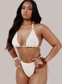 MUSERA Top de bikini triangle en crochet grande taille, pour la baignade, les vacances, sexy, mignon, automne hiver - Nude - Voir 3