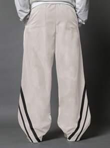 SUMWON Quần ống rộng dáng rộng có sọc đua phong cách đường phố rộng thùng thình thoải mái thường ngày thu đông thời trang cao cấp giải trí thể thao phong cách - Màu be - Xem 4