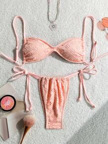 Swim Mod Solid Color Wire-Free Adjustable Strap Top And Side Bowknot Swim Shorts, Women Cute Bikini Set Set For Summer Beach Holiday