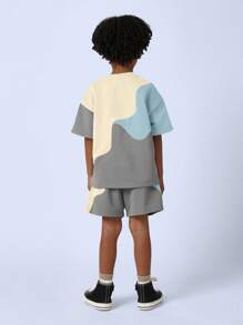 SUMWON Conjunto de verano súper suave tipo loungewear con parte superior de manga corta y cuello redondo con estampado gráfico a juego, estilo casual y cómodo de calle y deporte