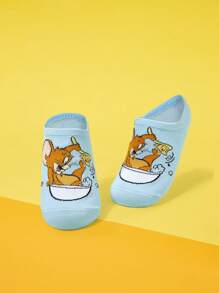 TOM & JERRY X SHEIN 1 Pair Women Cartoon Pattern Fashionable & Cute Ankle Socks - Blue - View 3