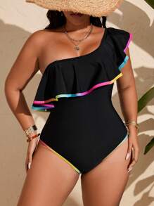 SHEIN Swim Curve Đồ bơi một mảnh cỡ lớn cho nữ, đồ bơi liền quần ngày lễ mùa hè - màu đen - Xem 5
