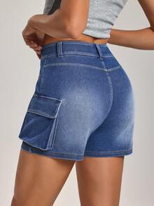 Flexra Women's Fashionable Denim Shorts, Suitable For Summer Denim Shorts High Waist - Blue - View 2