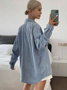 Livesso Women's Summer Solid Color Butterfly Embroidery Denim Blouse,Jeans Jacket,Fall Women Clothes Long Sleeve Women - Blue - View 2