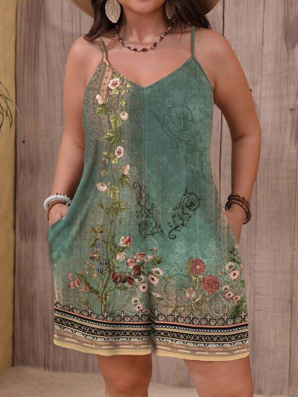 EMERY ROSE Mono holgado de corte casual con estampado floral de resort, adecuado para tallas grandes, para verano