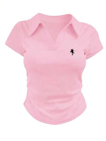 Damen Sommer Ritter bedrucktes Hemdchen Kurzarm Lässig rosa T-Shirt