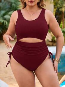 Swim Vcay 1 Set de Traje de Baño de Una Pieza Tipo Casual/Resort y Vestido de Playa Tipo Cubre para Mujer Talla Grande en Azul Marino