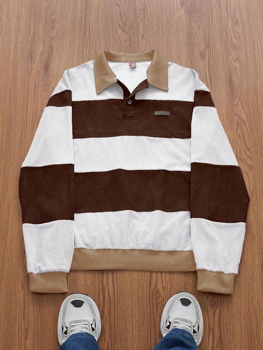 Manfinity Unisex 男士时尚日常休闲宽松针织四分之一扣长袖卫衣，秋季、冬季、情侣装 - 咖啡棕 - 查看 1