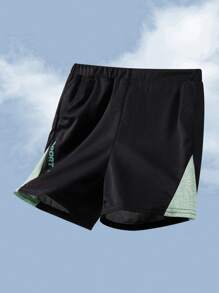 SHEIN 2 件装 Tween Boys 拼接撞色图案 T 恤和短裤运动套装 - 薄荷綠 - 查看 8