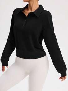 Easithlete Solid Color Casual Versatile Pullover Long Sleeve Sweatshirt - Black - View 4
