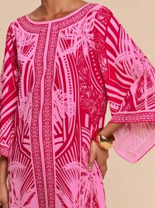 Travachic Vestido midi con estampado floral de estilo bohemio, escote en V y espalda abierta, manga de campana, adecuado para vacaciones y salidas - Multicolor - Ver 6