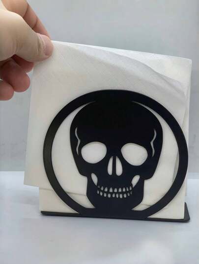 1pc Gothic Style Stainless Steel Hollow Napkin Holder, Skull Napkin Holder Napkin And Tissue Storage Rack, Storage Rack, Suitable For Living Room, Kitchen, Bathroom, Restaurant, Dormitory, Bedroom, Home Decoration