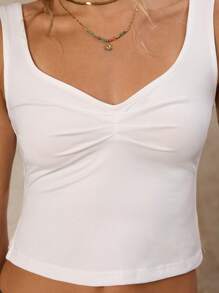 SHEIN Forever 21 Women's New Summer Style Chest Pleated Solid Color Tank Top/Summer Top/White/Hot Girl/Casual/Outing - White - View 8