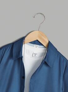 SHEIN Camicia a maniche corte con bottoni e stampa a gradiente, stile vacanziero per ragazzi pre-adolescenti