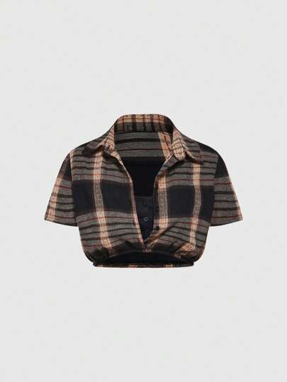 Grunge Punk Camicia corta a quadri stile retrò Y2K streetwear