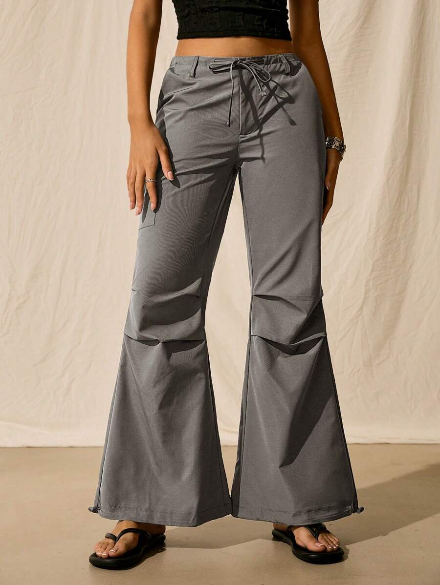 SHEIN EZwear Thắt lưng thắt nơ eo thấp & Quần ống côn - Màu xám đen - Xem 1