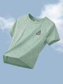 SHEIN 2 件装 Tween Boys 拼接撞色图案 T 恤和短裤运动套装 - 薄荷綠 - 查看 6