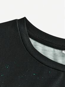 SHEIN 2pcs/Set Tween Boy Casual Graphic Print Short Sleeve T-Shirt And Drawstring Waist Pants Sports Set Teen Boy Outfit Set Active Wear Sets Boys Turquoise Outfit Set