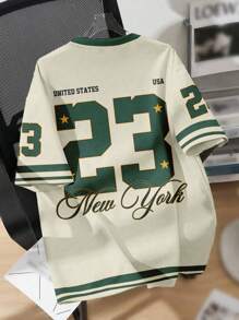 少女休闲简约时尚运动甜美清凉球衣，23号字母图案，超大码T恤，适合夏季穿着，适合运动比赛。比赛日T恤，舒适轻松，春夏休闲装，酷炫系列，返校季，基础款，儿童图案T恤，春夏韩版风格， - 彩色 - 查看 2