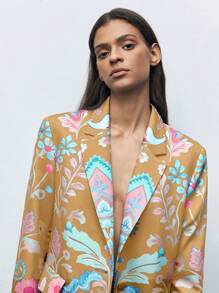 Maija Digital Print Yellow Single-Breasted Ladies' Jacket, Casual Business Blazer For Women, Suitable For Vacation & Leisure In Fall/Winter - Multicolor - View 5