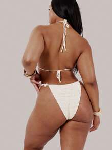 MUSERA Top de bikini triangle en crochet grande taille, pour la baignade, les vacances, sexy, mignon, automne hiver - Nude - Voir 2