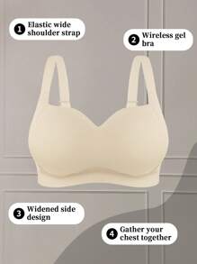 DesireSculpt 1pc Plus Size Women Seamless Padded Bra With Lift And Side Support, Adjustable Straps, Comfortable - Apricot - View 8