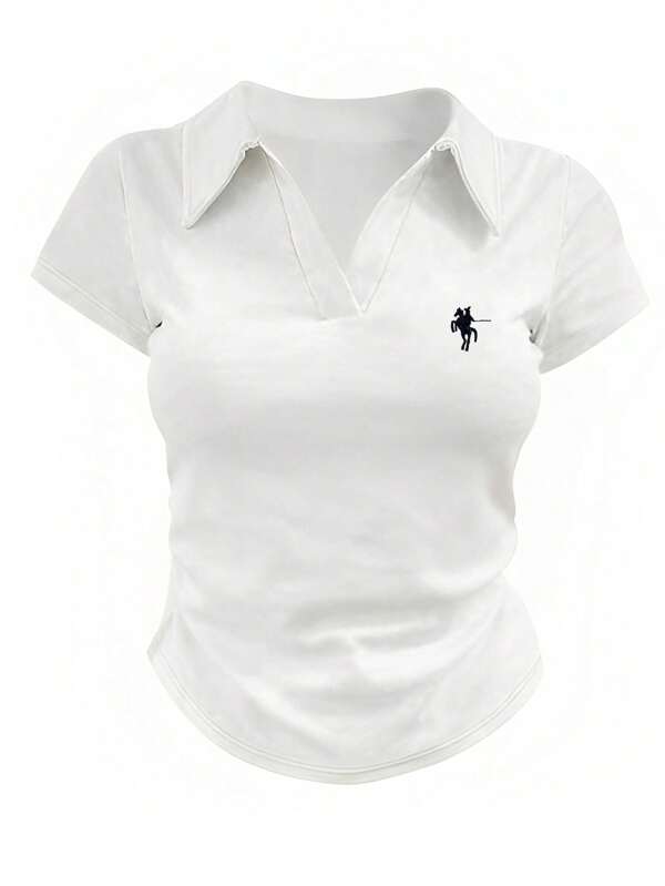 Women Casual Fashion Knight Printed Lapel Short Sleeve T-Shirt