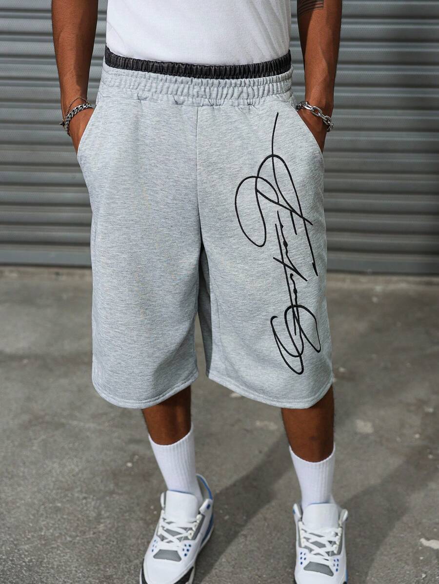 Manfinity EMRG Men's 2-In-1 Waistband Patchwork Embroidered Casual Basketball Shorts, Summer, Men Graphic Shorts - Multicolor - View 1