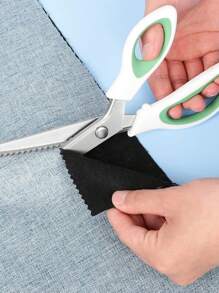 绿色锯齿边缘裁缝剪刀自封艺术织物防磨损专业裁缝剪刀碳钢刀片人体工程学手柄牛仔裤卷边手工 DIY 工具