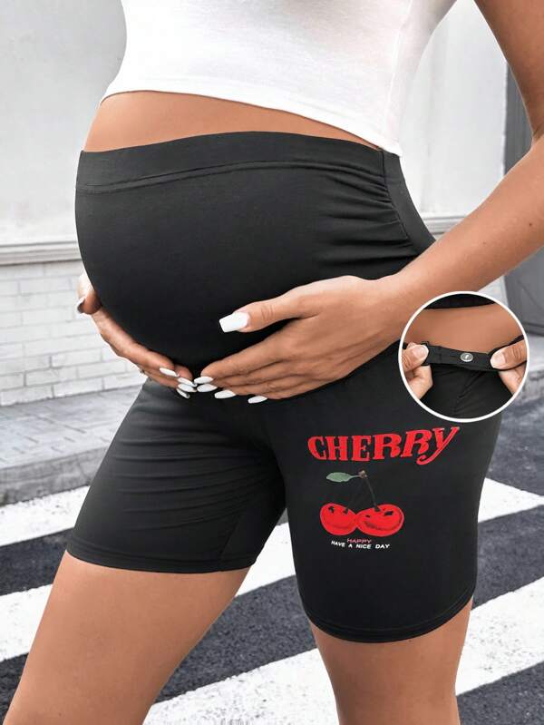 SHEIN Pantaloni scurți plisați, model maternitate, negri