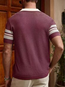 Manfinity CityGents Camiseta de punto de cuello redondo de manga corta con rayas verticales de contraste para hombre, de verano