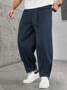 Manfinity Homme Quần ống rộng màu tối, thiết kế thời trang giản dị, quần ống rộng đa năng, quần ống rộng cỡ lớn cho nam - Màu xanh hải quân - Xem 5