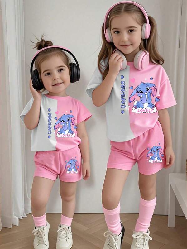 Young Girl Summer Casual Contrast Color Patchwork Cartoon Print Short Sleeve T-Shirt And Shorts Set Short Sets For Girls Sets For Girls Clothes Young Girls Clothing Summer Sets Young Girls Clothing Summer Short SetYoung Girl Cartoon Print Round Neck Short Sleeve Casual Versatile T-Shirt, Summer Girls Cute T Shirts Clothes For Kids Young Girls T Shirts Toddler Girl Clothes Summer Young Girls T Shirts