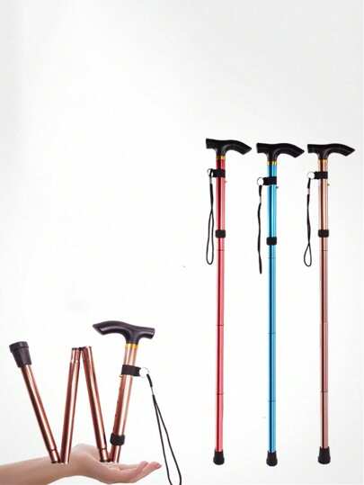 1pc Outdoor Foldable Trekking Pole, 5-Section Telescopic Walking Stick For Hiking, Camping, Travel, Elderly