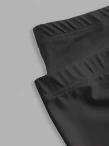 SHEIN EZwear 2pcs/Set Plus Size Solid Color Compression Leggings, Summer Stretchy Shorts Women - Black - View 6