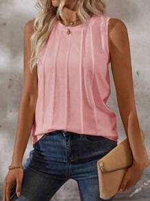 EMERY ROSE Women Summer Solid Color Round Neck Sleeveless Casual Tank Top - Baby Pink - View 5