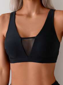 SHEIN Swim Áo tắm liền thân màu đen trơn và lưới cho nữ, thích hợp cho kỳ nghỉ ở bãi biển - màu đen - Xem 3
