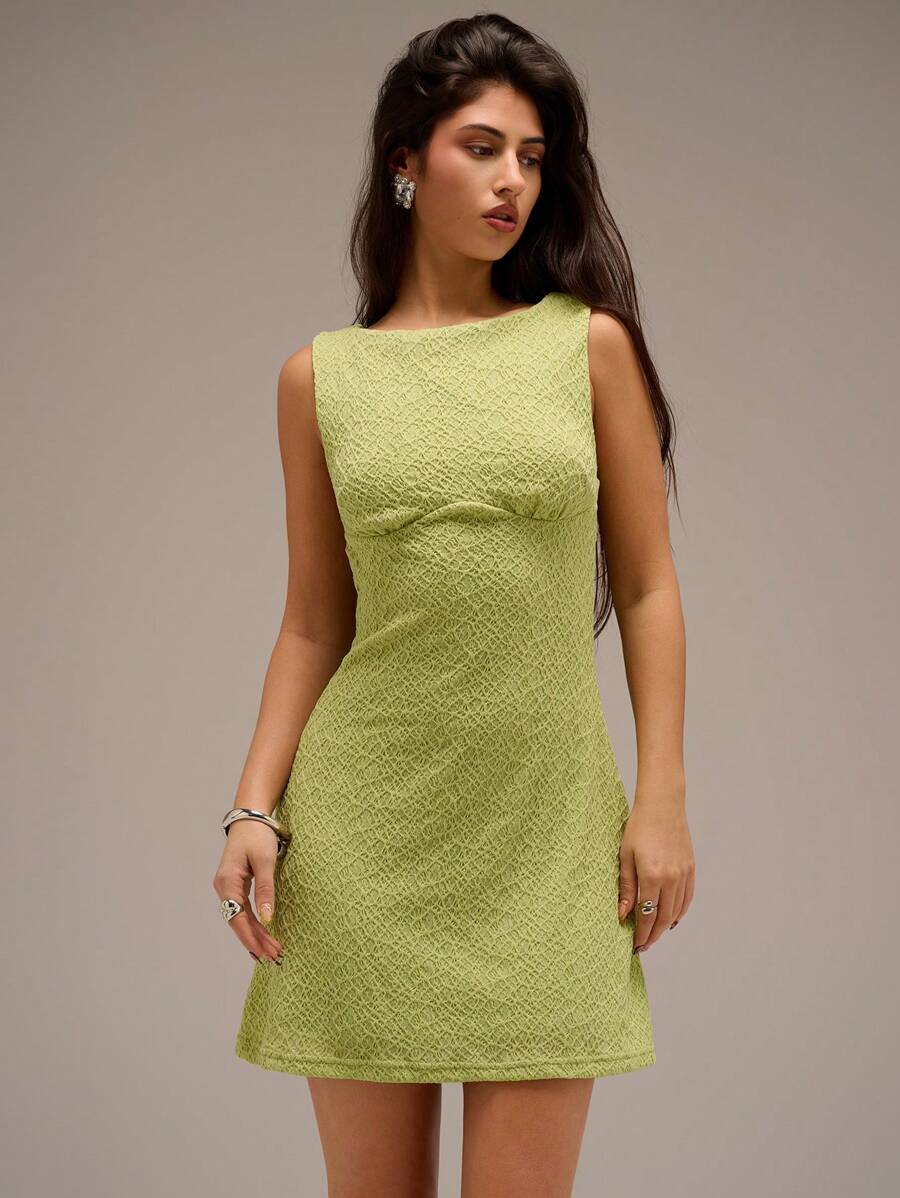 SHEIN Forever 21 Damen einfarbiges figurbetontes Kleid mit rundem Ausschnitt und ärmellos, Sommer - Grün - Übersicht 1
