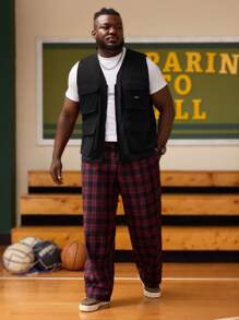 EASEVO 男士加大码编织登山背心，无袖开襟背心，适合登山和户外活动，纯色时尚外出加大码字母工装背心，适合秋冬 - 深灰色 - 查看 3