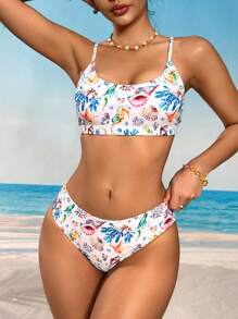 Swim Mod Women's Printed Bikini Set (License Purchased) For Summer Beach Vacation - Multicolor - View 3