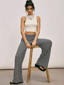 Easelle Retro Casual Loose Striped Comfortable Women Pants Striped Pants Wide Leg Pants Flare Leg Pants Palazzo Pants - Black and White - View 2