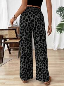 EMERY ROSE Leopard Print Paper Bag Waist Casual Wide Leg Pants Fall Cloth For Women - Grey - View 2