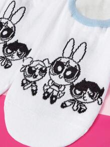 THE POWERPUFF GIRLS X SHEIN 1双女士卡通图案时尚可爱短袜 - 白色 - 查看 2