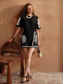 MOTF PREMIUM COLORBLOCK CONTRAST LACE T-SHIRT - Black - View 5