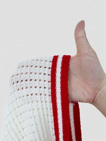 Prep Men Fashionable Casual Green Striped Button-Down Knit Top For Everyday Wear, School