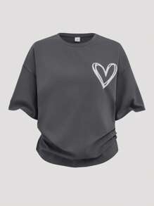 SHEIN Girlism 2 pièces Tenue décontractée pour filles en tricot gris avec col ras du cou, épaules raglan amples, manches bouffantes plissées, design minimaliste. Convient aux tenues décontractées, sport, ville, rentrée scolaire, pique-nique familial en plein air au printemps et à l'usage quotidien